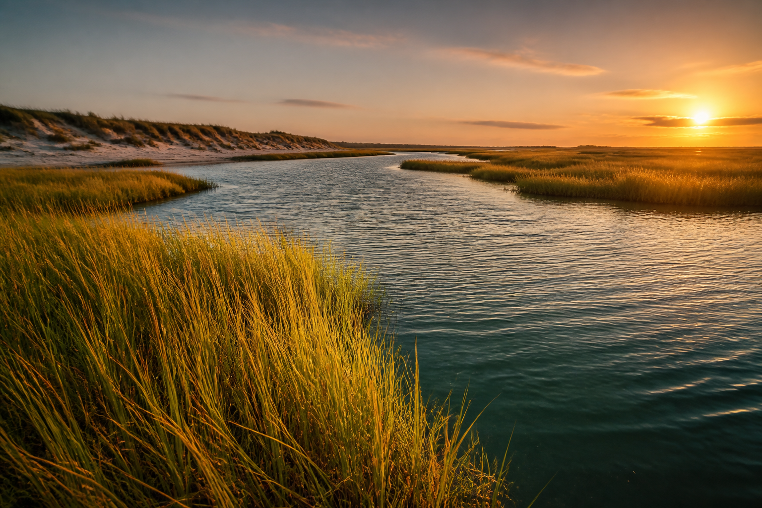 Generated marsh-and-channel plate used as the story hero. Not a location photograph from Sussex County.